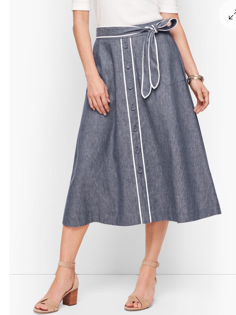 Talbots Chambray Linen Blend Midi Skirt with White Piping 6